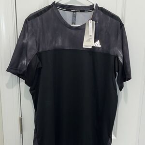 New Adidas Training Tennis Black AOP camo mesh back shirt top L Regular fit